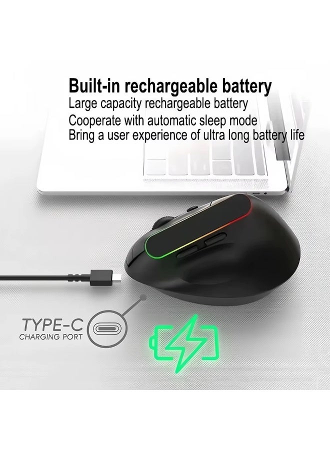 JeDEL W925P Vertical Wireless Mouse, Dual Mode Wireless, Bluetooth - 4800 DPI - Silent Clicks - Recharchable Battery USB C -RGB Lighting - Image 5